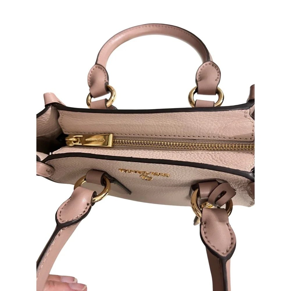 Michael Kors Kris Small Satchel Pink Cream Pebbled Leather Gold Hardware Handbag